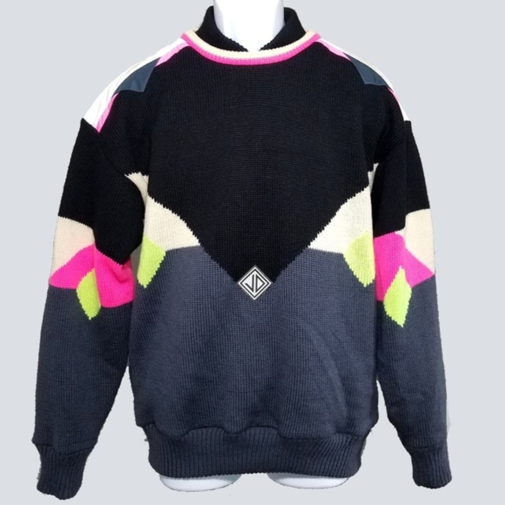 JD Sun Valley Vtg Neon Mens Pullover Ski Sweater